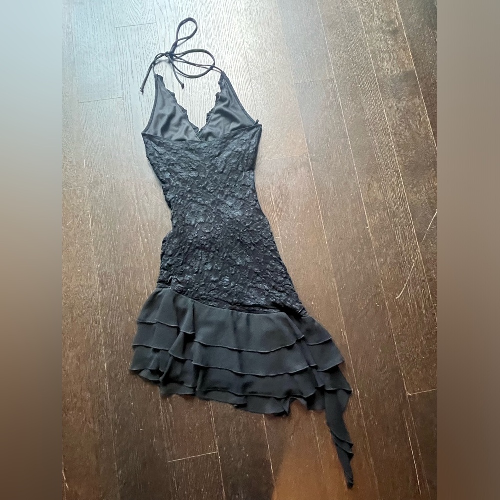 Vintage Black lace halter tie-up asymmetrical evening dress XS - Picture 15 of 15